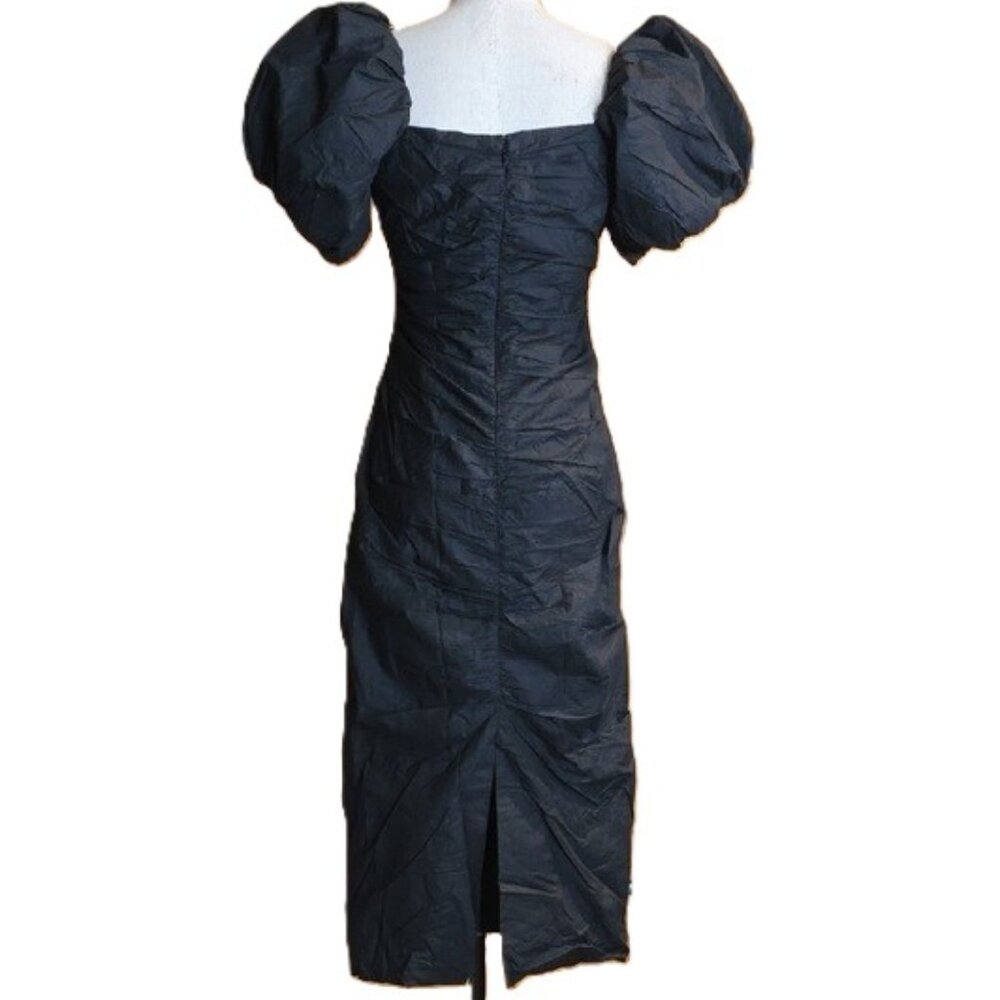 NEW RHODE TESSA RUCHED BLACK POPLIN MIDI DRESS SIZE 4 - Picture 6 of 12